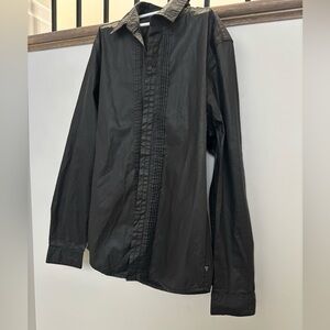 Guess Men's LEATHER COATED Black Dress Shirt - Size Small NWT